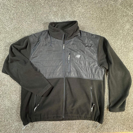New Balance Mens Fleece Jacket XXL Black Full Zip Quilted Athletic